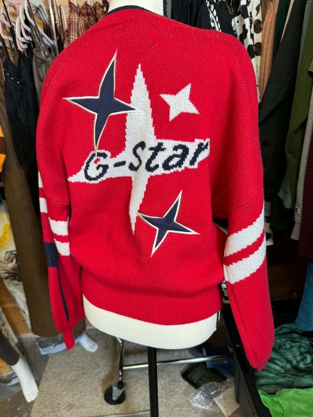 NWT G-Star RAW Women’s Holiday Loose Cardigan Knit Sweater Size S Red Star $210